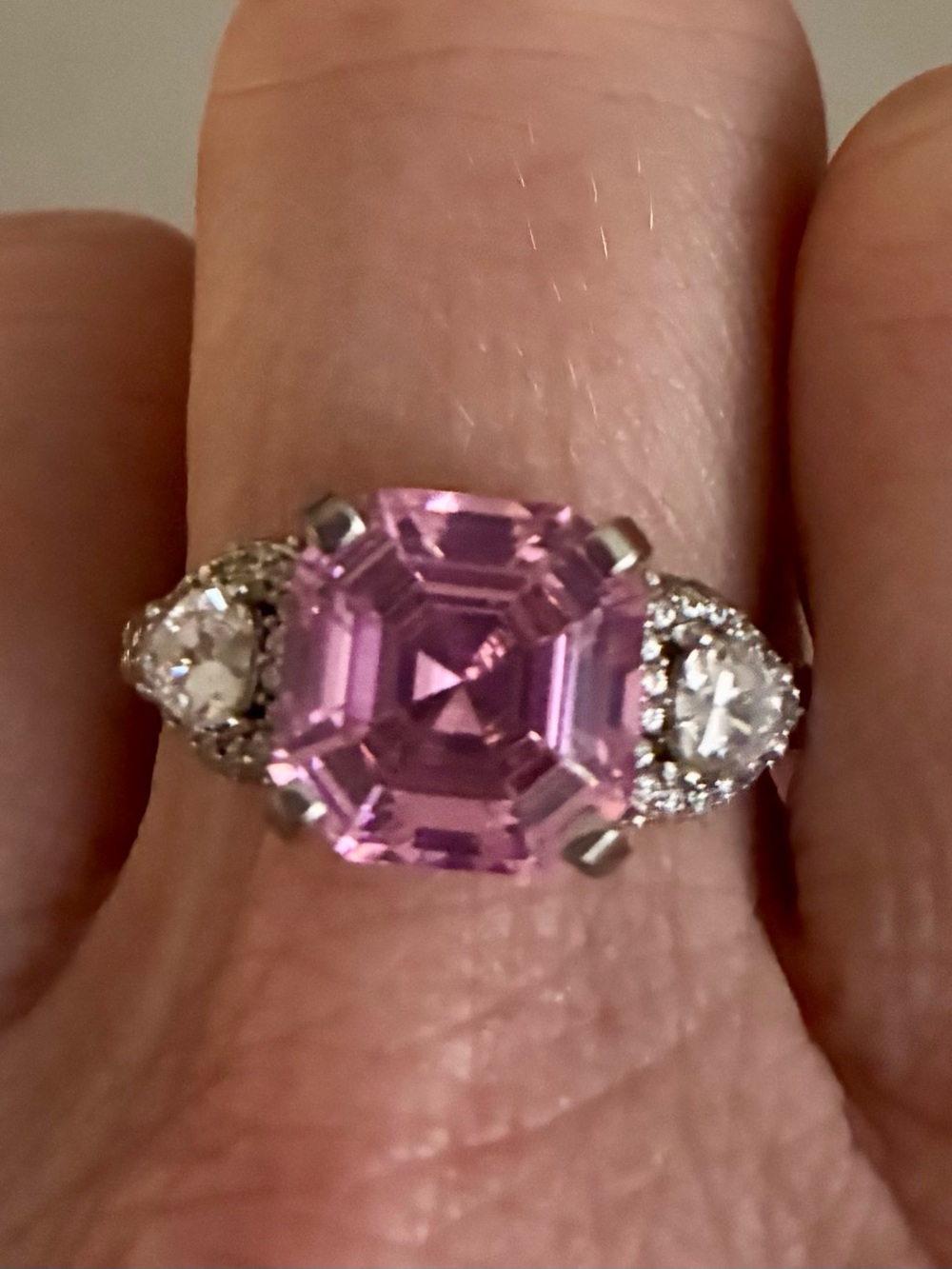 Daniel Steiger new Sterling Silver Pink Cushion-Cut Ring with Accent Stones